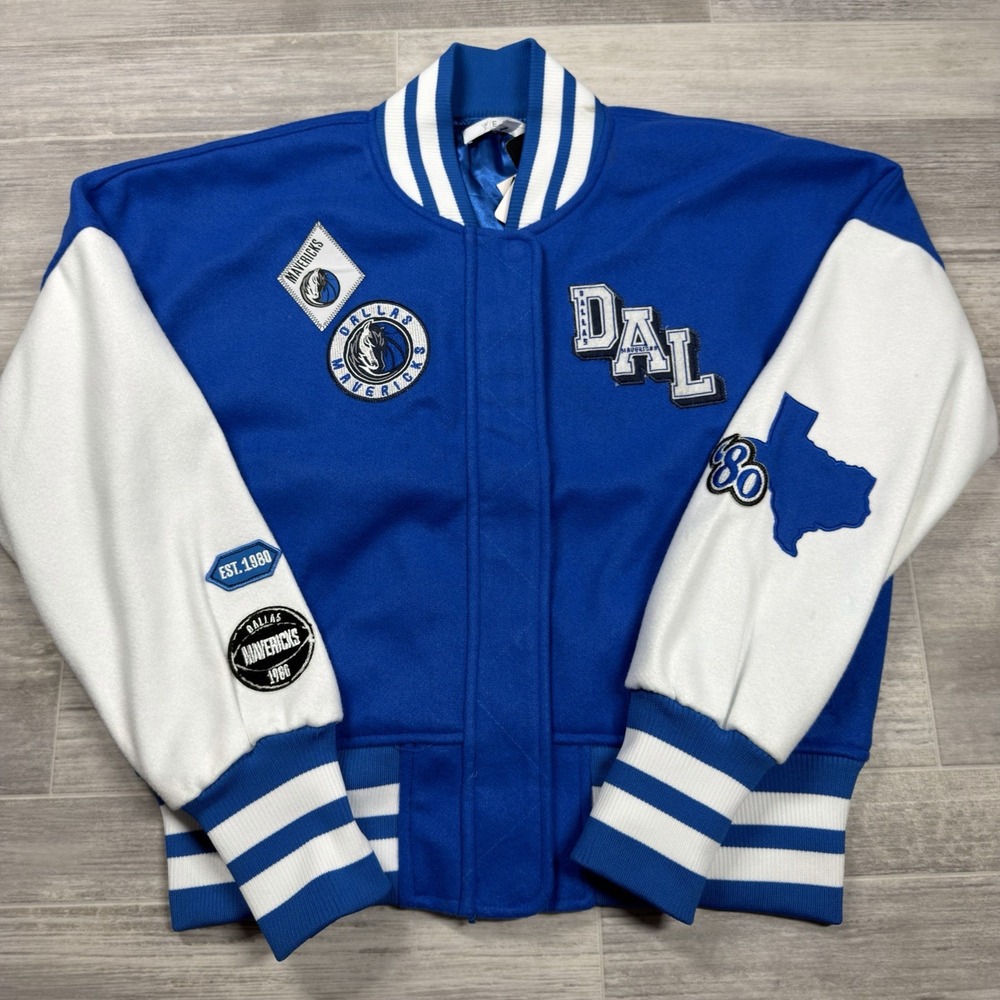 Dallas Mavericks Womens Medium Varsity Jacket WEAR By Erin Andrews Patches $130